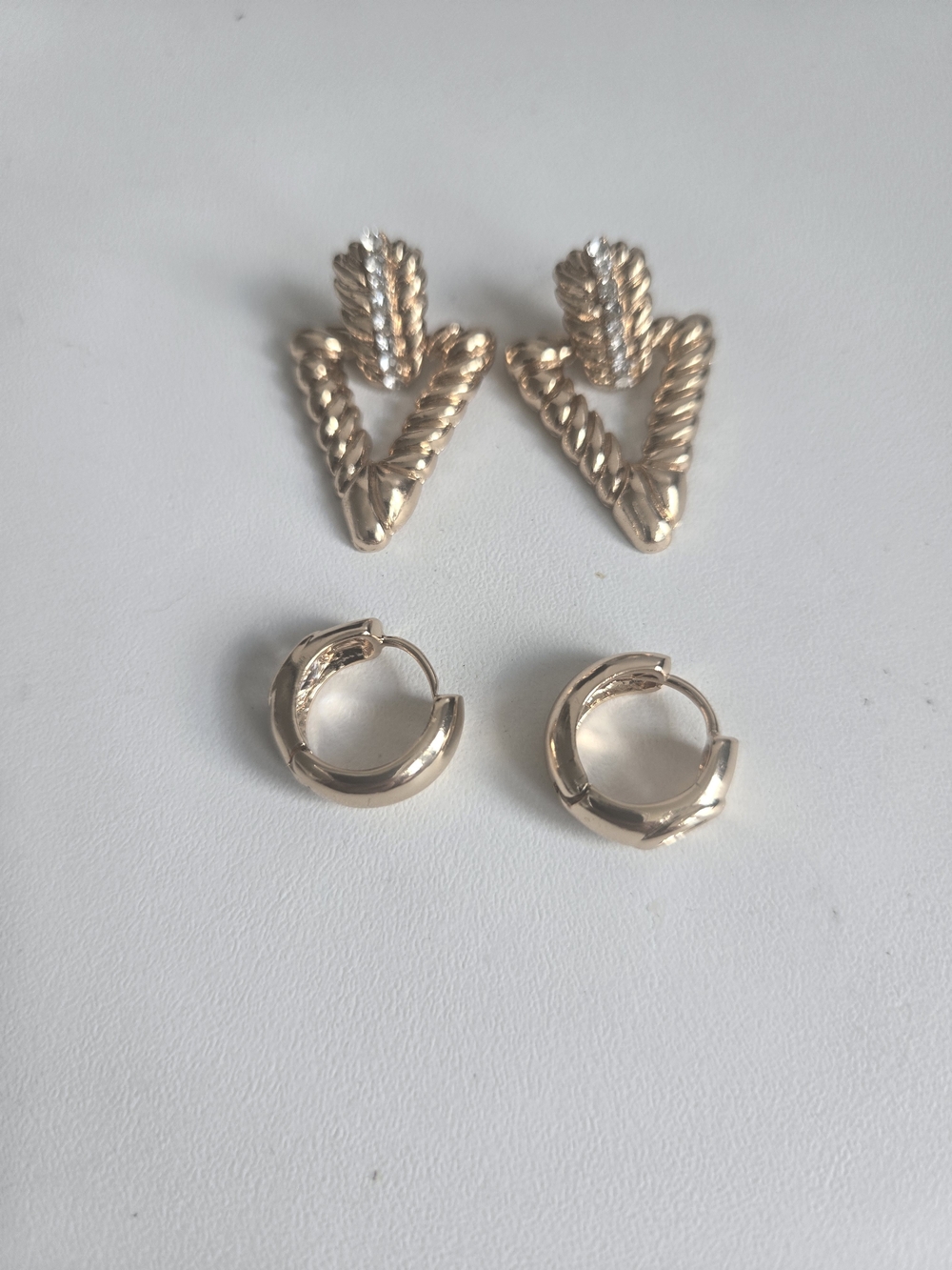 Gold-Tone Rope Triangle & Huggie Earring Set - Picture 2 of 5